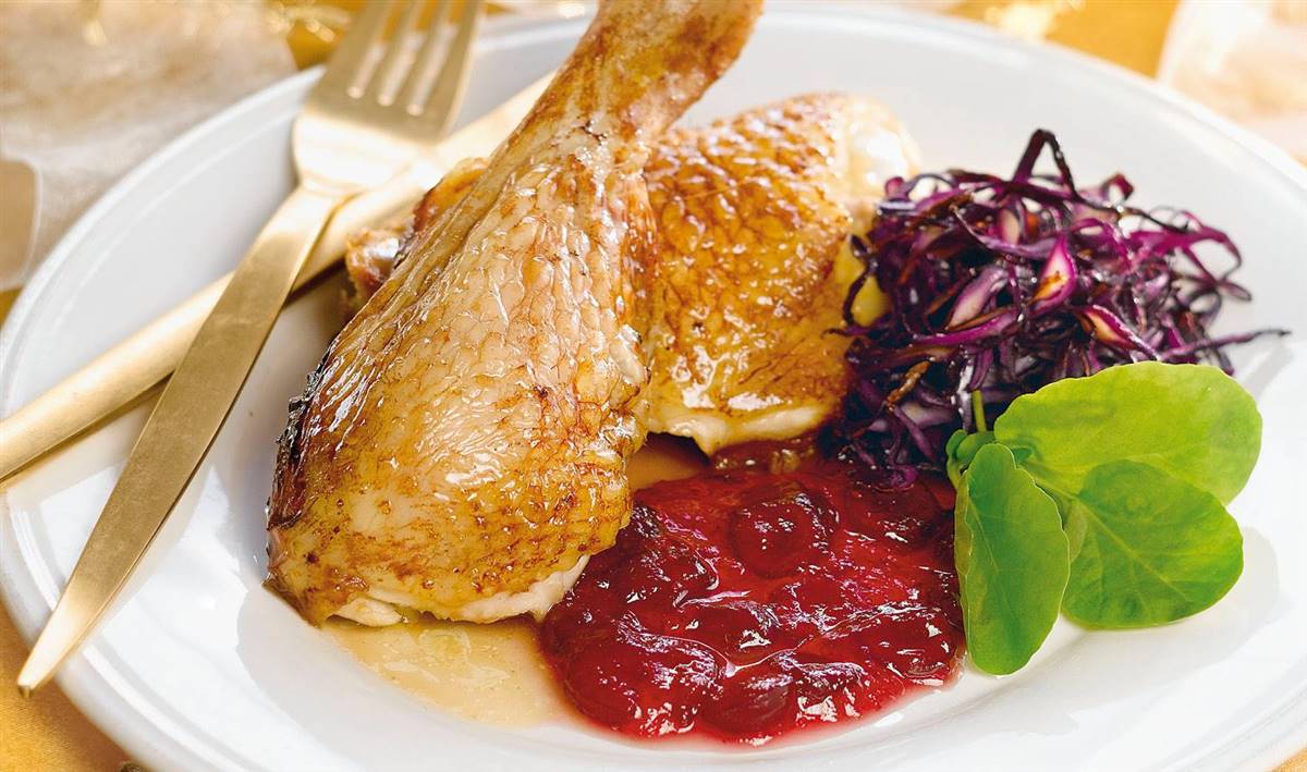 9. Roasted capon with currant compote
