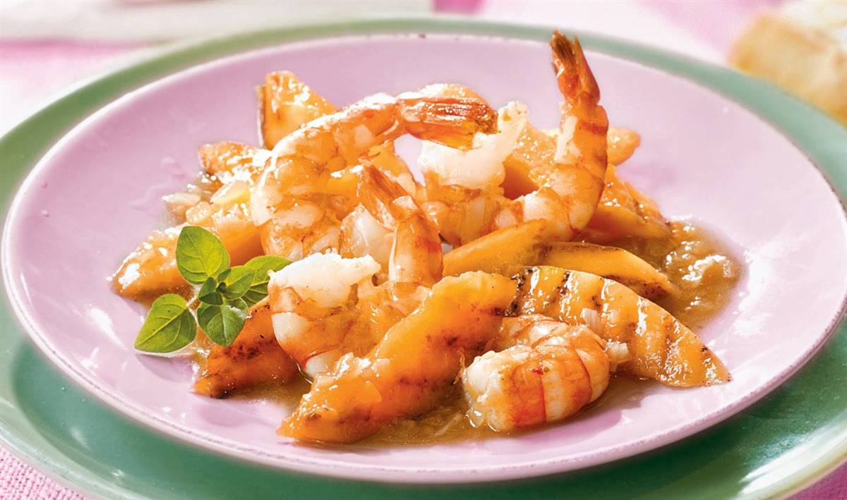 Gambas salteadas con melón