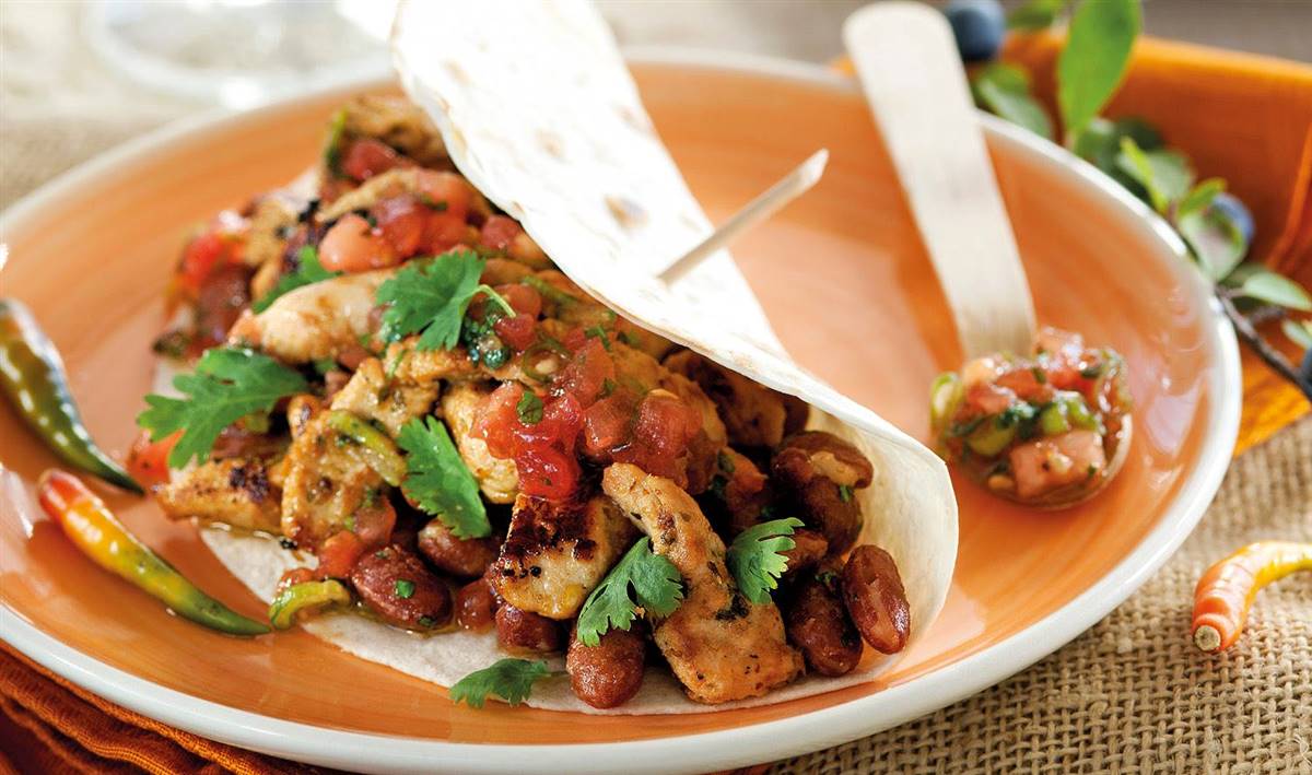 Tacos de pavo con alubias