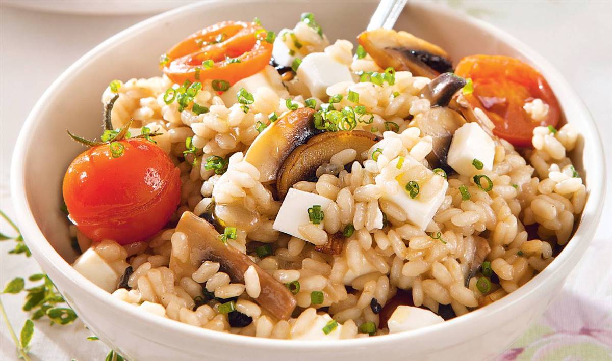 Arroz integral con champiñones y queso