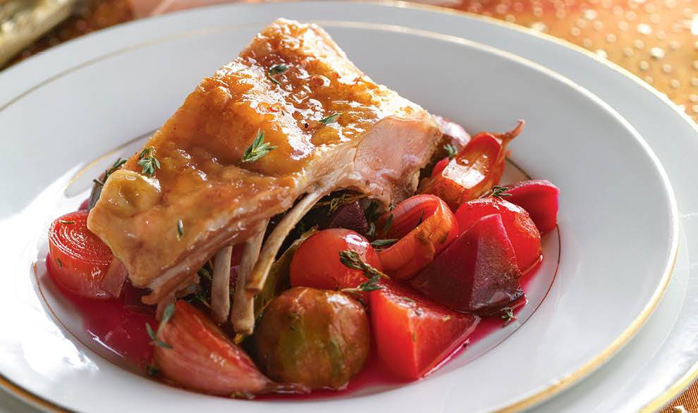 Costillar de cabrito con verduras