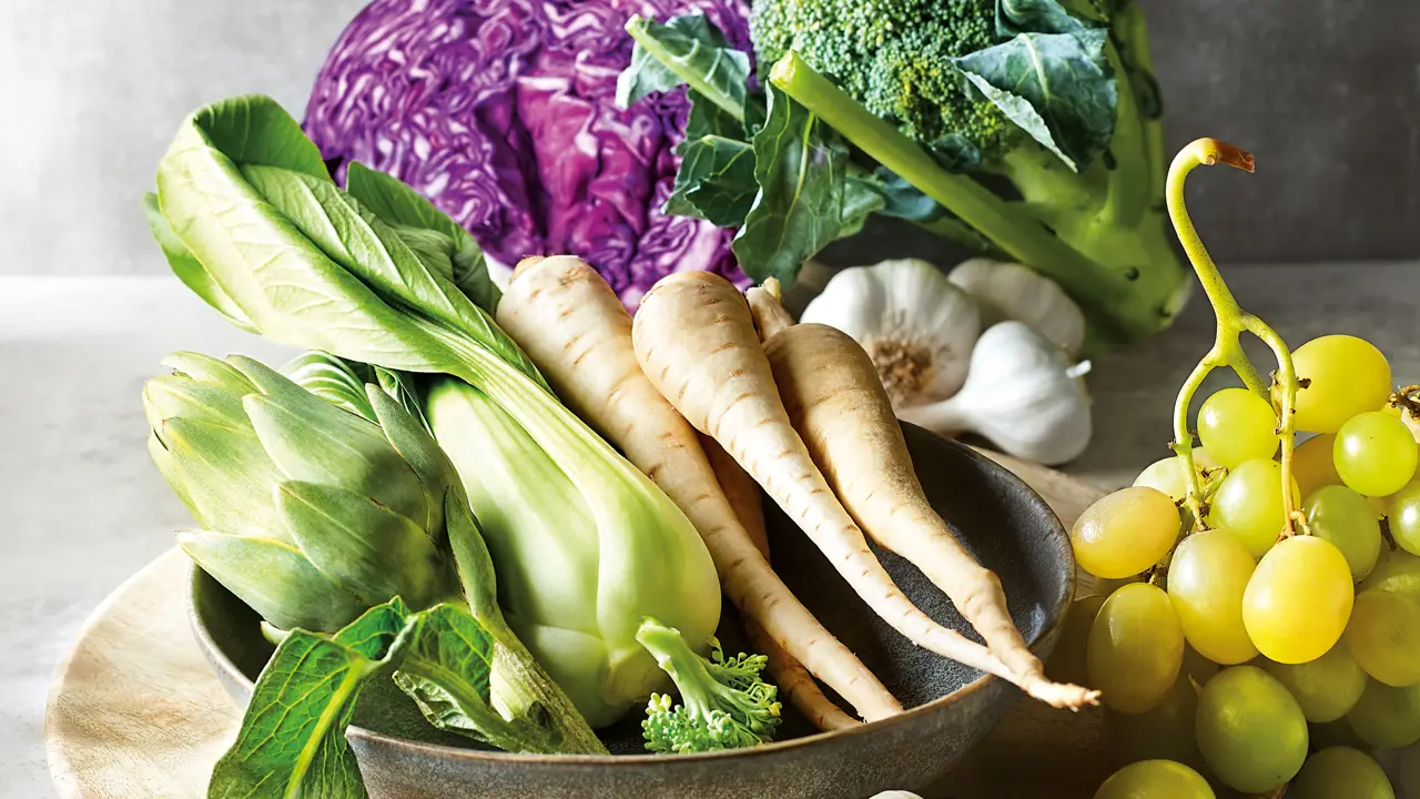 Bodegón de verduras y fruta