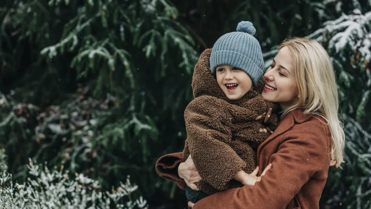 Madre y niño en invierno