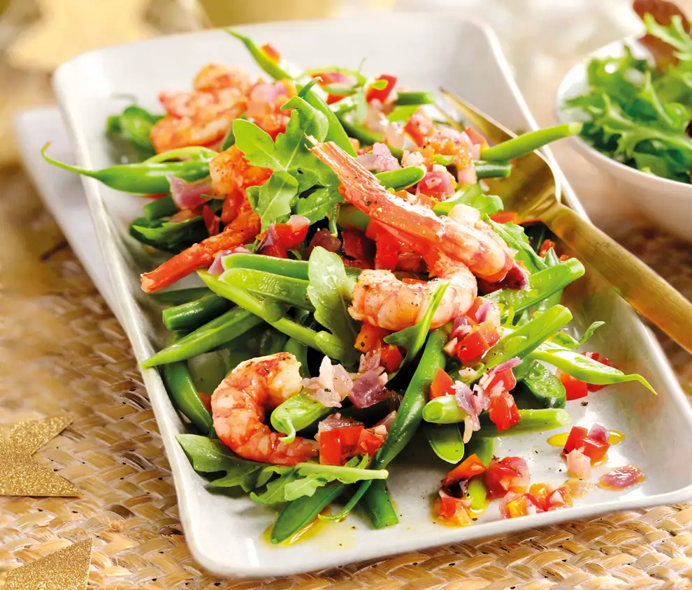 ensalada de judías verdes y gambas 