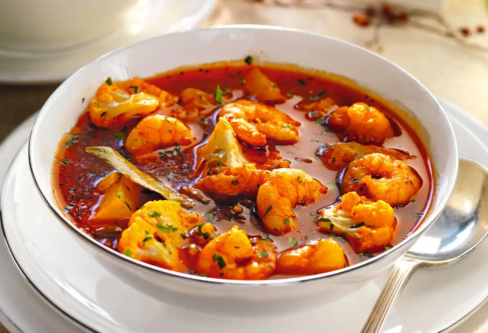 guiso de coliflor y gamba