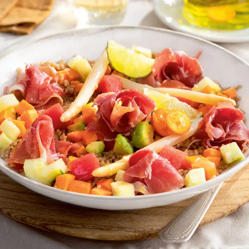 quinoa con jamón y aguacate