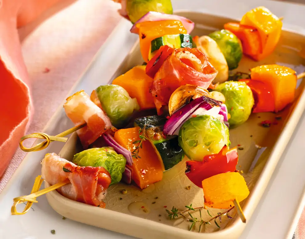 brocheta de calabaza y beicon 