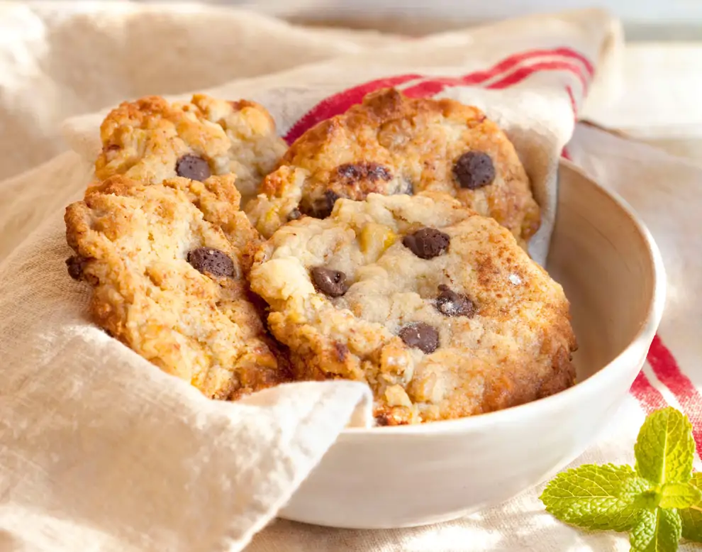 galletas de avena, plátano, coco y chocolate 