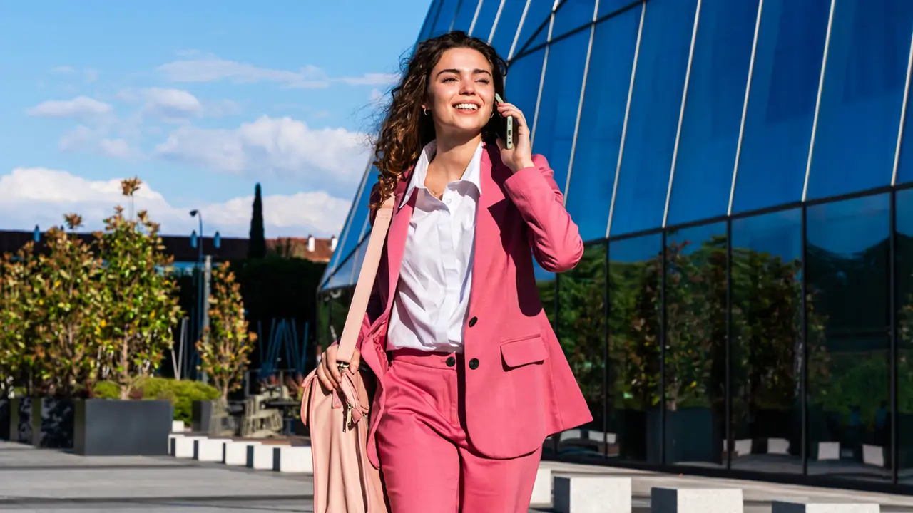 Mujer camina hablando por teléfono 