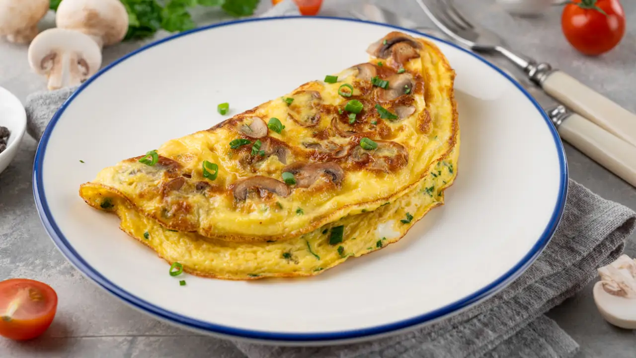 Tortilla de champiñones y albahaca