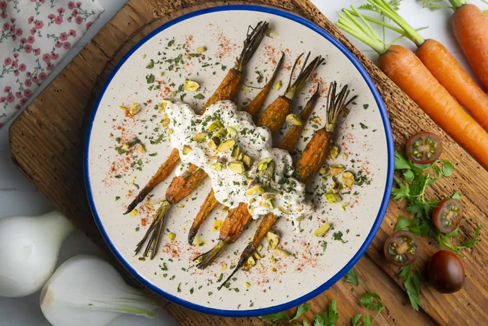 zanahorias asadas con burrata